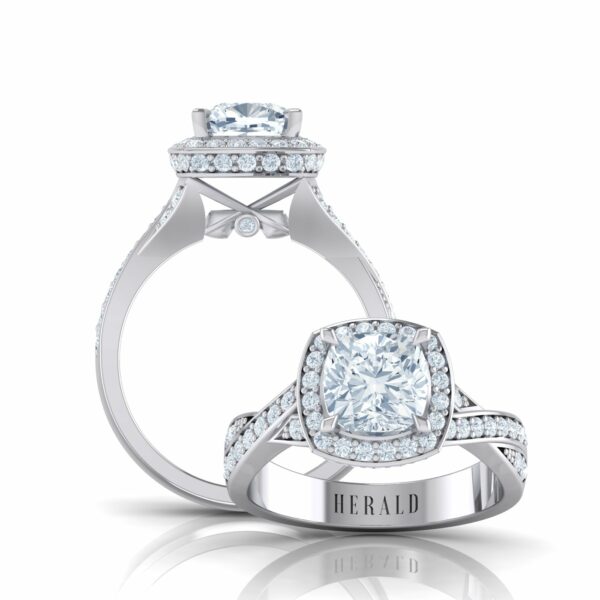 Luxury White Gold Herald Cushion Halo Diamond Ring