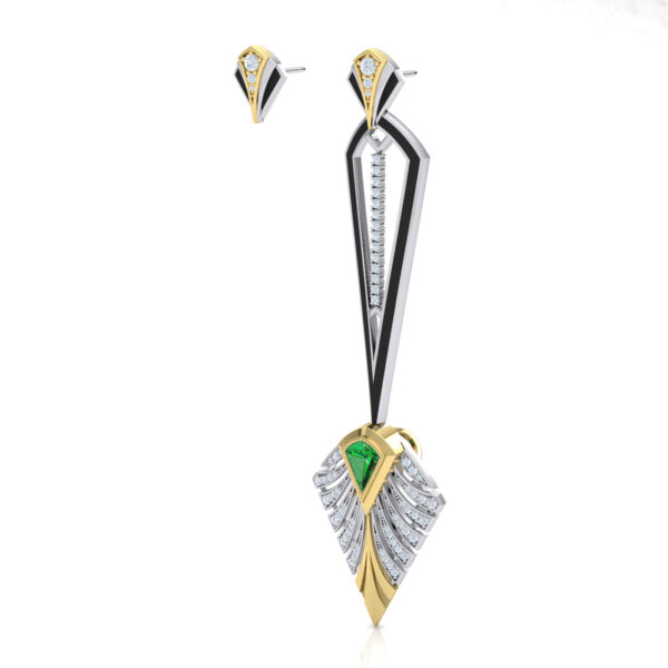 Luxury Quill Drop Diamond and Tsavorite and Stud Earrings