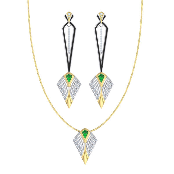 Stunning Quill Drop Diamond and Tsavorite Earrings and necklace