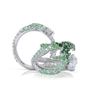 Luxury White Gold Embracing Happiness Diamond and Tsavorite Rings