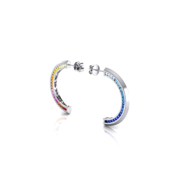 Elegant White Gold Hoop earrings with Rubies and Sapphires