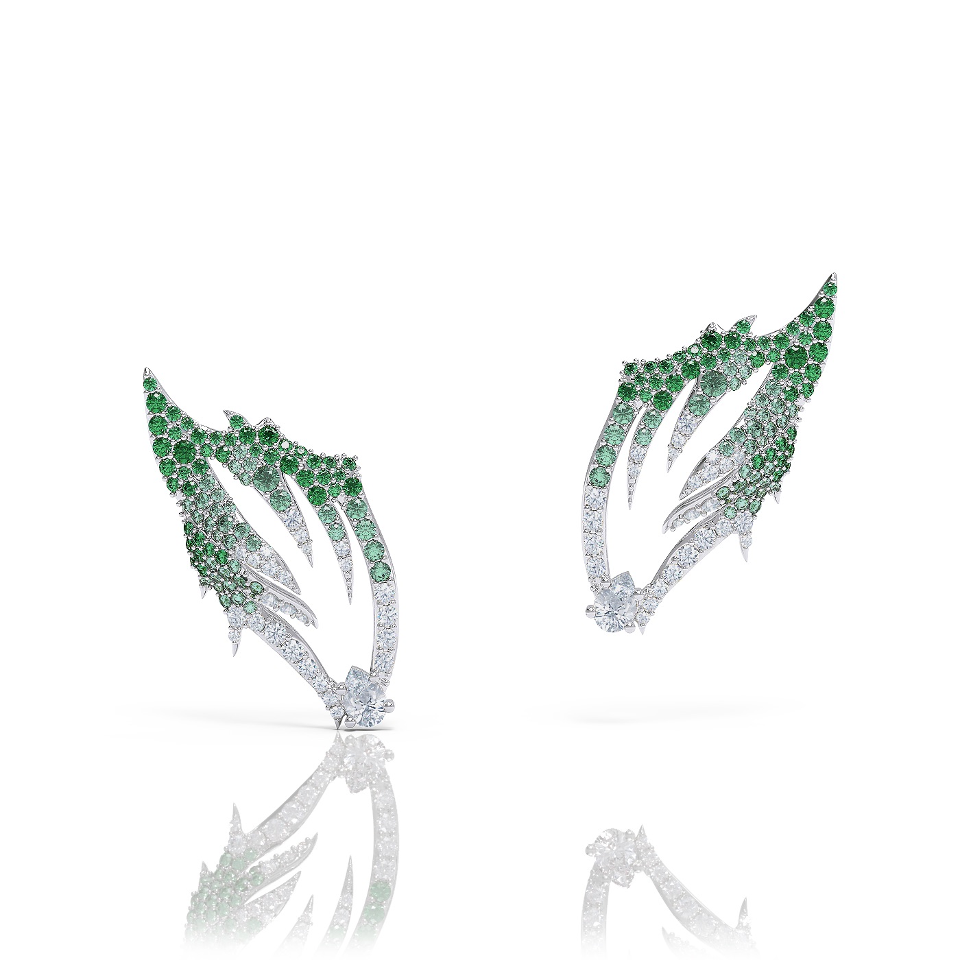Diamond Couture high jewellery Diamond and tsavorite cuff earrings