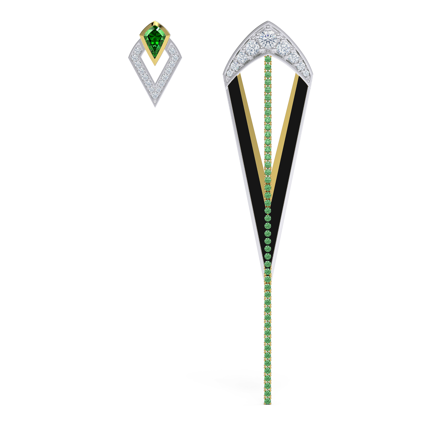 Luxury Take Flight Diamond and Tsavorite chain Earring and Racket Diamond Stud Earring