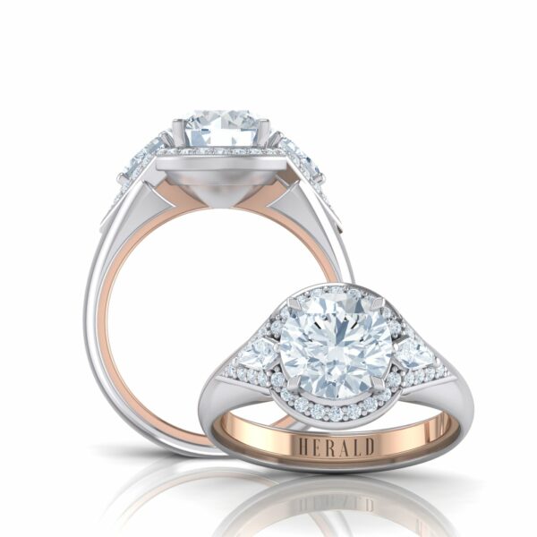Luxury White and Rose Gold Herald Brilliant Halo Diamond Ring