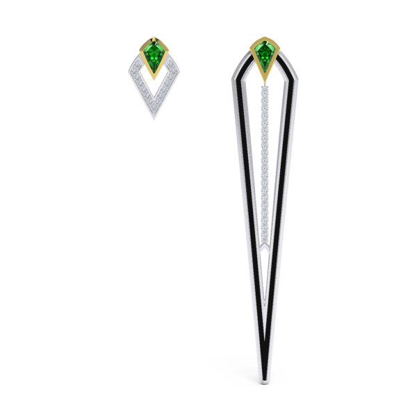 Luxury Gold and Diamond, Enamel and Tsavorite Night Flight Spear and Racket Stud earrings