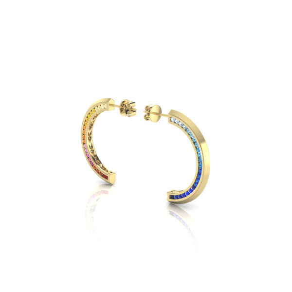 Elegant Yellow Gold Hoop earrings with Rubies and Sapphires
