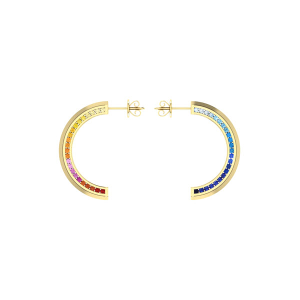 Elegant Yellow Gold Hoop earrings with Rubies and Sapphires