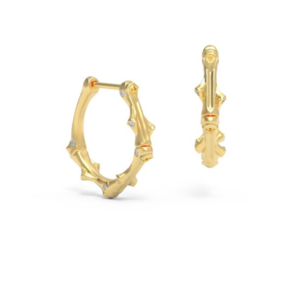 Elegant Yellow Gold Mini Twig Earrings with diamonds