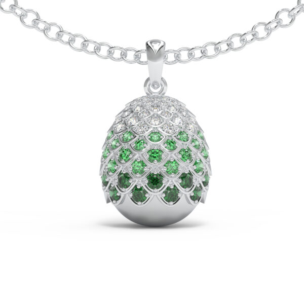 Luxury Hummingbird White Gold Egg Pendant with Diamonds and Tsavorite