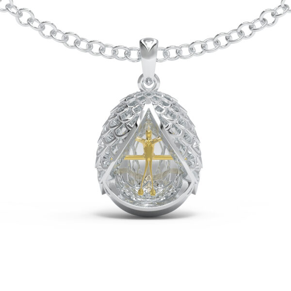 Classic Hummingbird White Gold Egg Pendant with Diamonds and Tsavorite