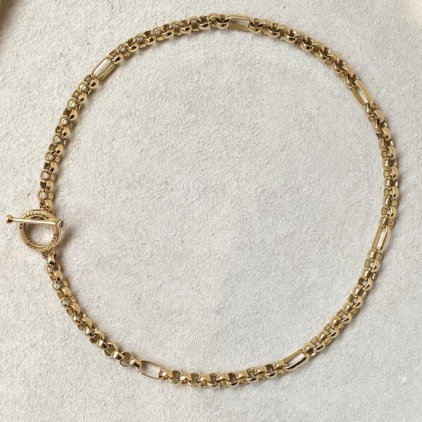 Solid 18kt Gold belcher fob chain with bar toggle