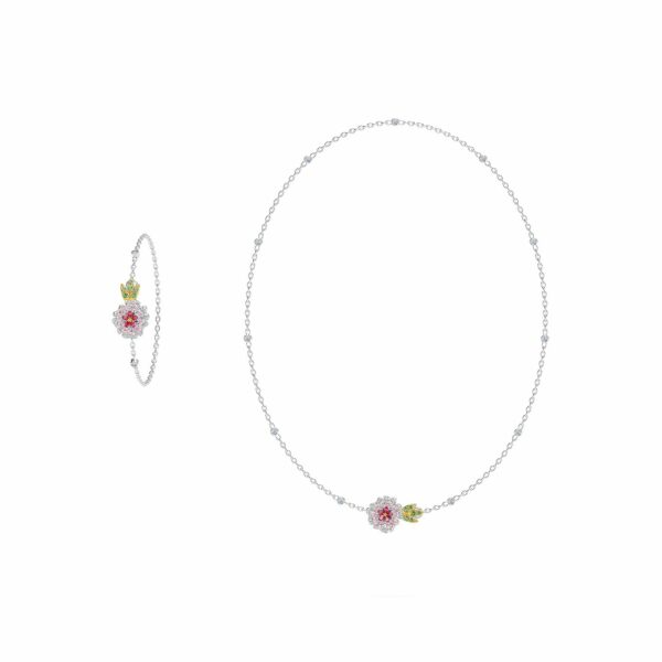 Elegant Ring of Roses Sapphire and Diamond Necklace and Bracelet in White Gold