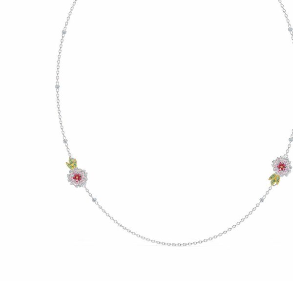 Elegant Ring of Roses Sapphire and Diamond Necklace in White Gold