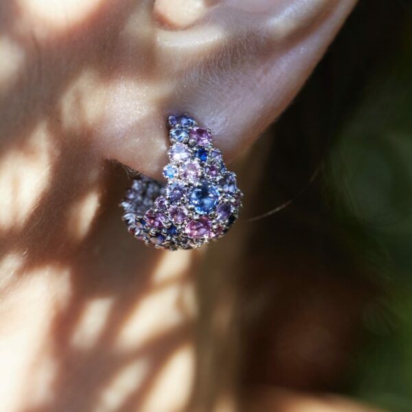 Blue Pink Purple Sapphire White Gold Luxury Earrings