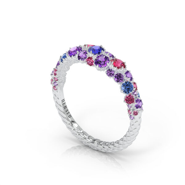 High Jewelry blue purple pink Sapphire Gold Stacker Ring