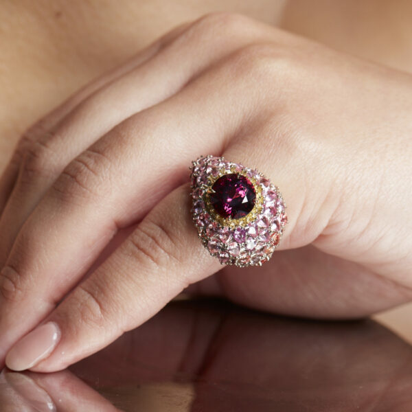 Rhodolite Garnet Sapphire Luxury Cocktail Fine Jewellery Ring