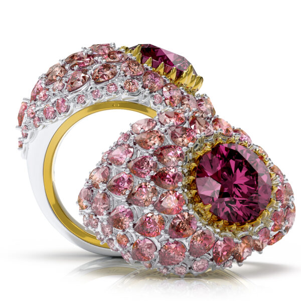 High Jewelry Pinky Ring Rhodolite Garnet Pink Sapphires Gold Ring