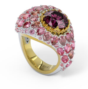 High Jewelry Pinky Ring Rhodolite Garnet Pink Sapphires Gold Ring