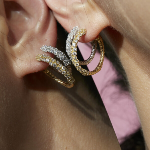 Luxury Diamond and 18kt Gold Hoop cluster earrings