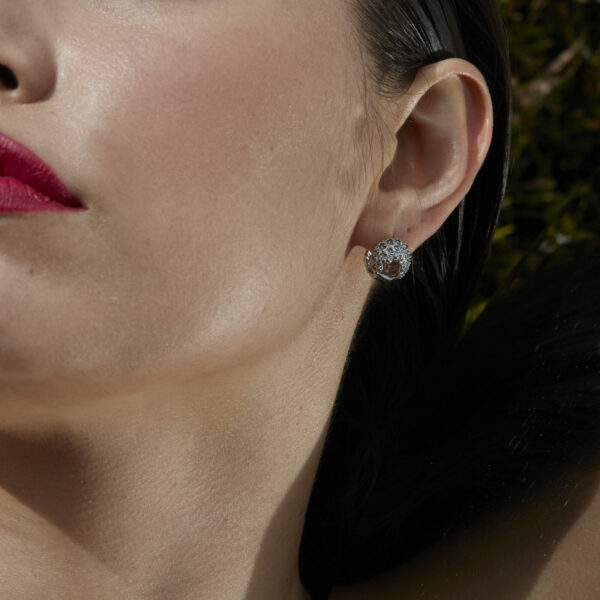 Luxury 18kt White Gold Diamond Sapphire Round bubble Stud earring