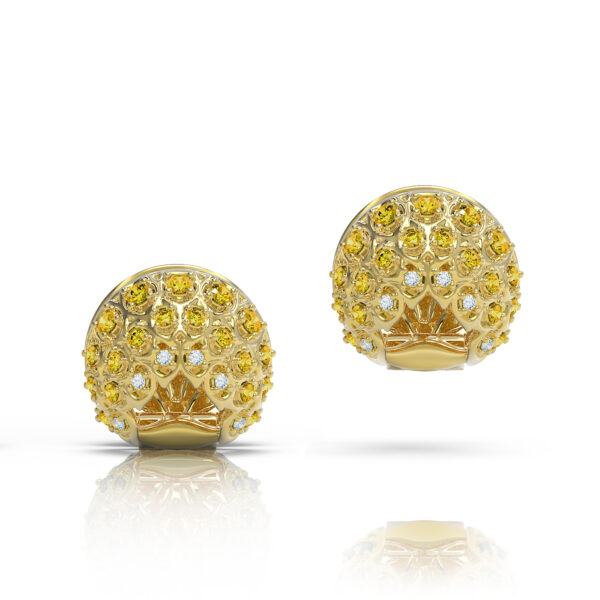 Luxury 18kt Yellow Gold Diamond Sapphire Round bubble Stud earring
