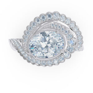 Diamond halo ring, 18kt white gold, diamonds, luxury jewellery, 3ct diamond