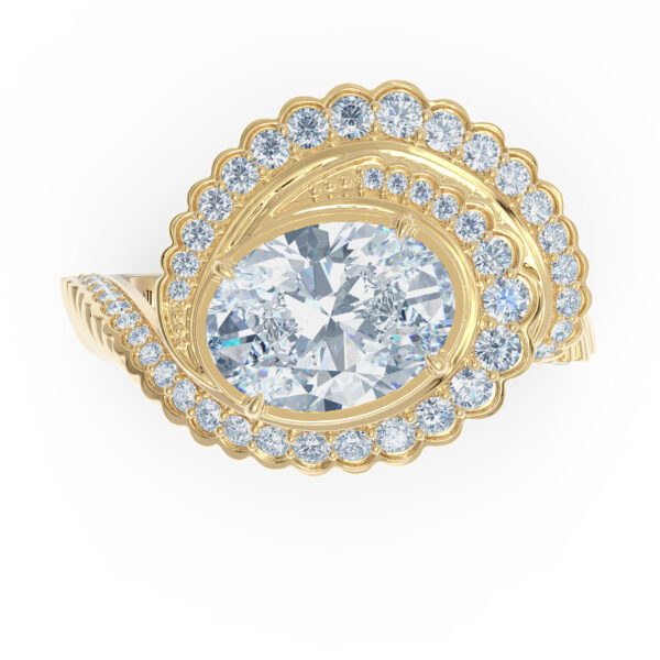 Diamond halo ring, 18kt yellow gold, diamonds, luxury jewellery, 3ct diamond