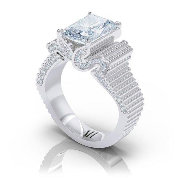 Luxury 18ct White Gold Radiant Cut Diamond Ring Flowing Band