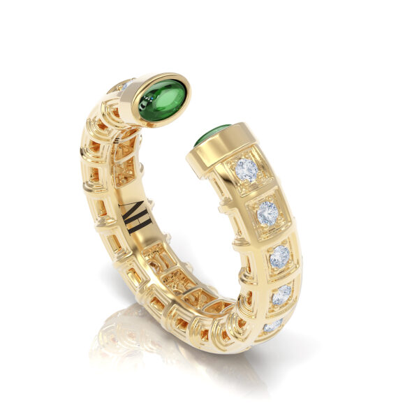 Luxury diamond 18kt yellow gold stacking eternity ring green tsavorite