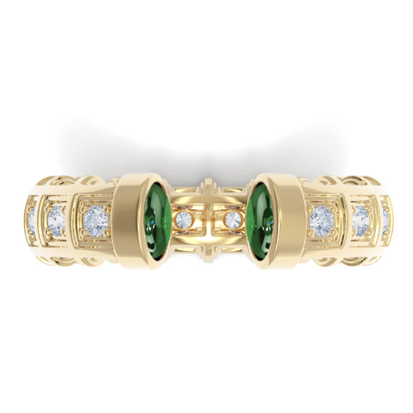 Luxury diamond 18kt yellow gold stacking eternity ring green tsavorite