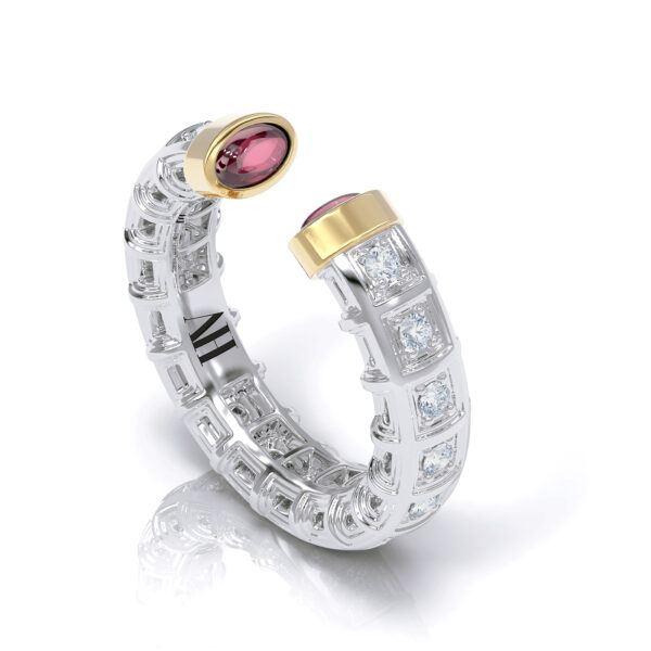 Luxury diamond 18kt two-toned gold stacking eternity ring pink tourmaline