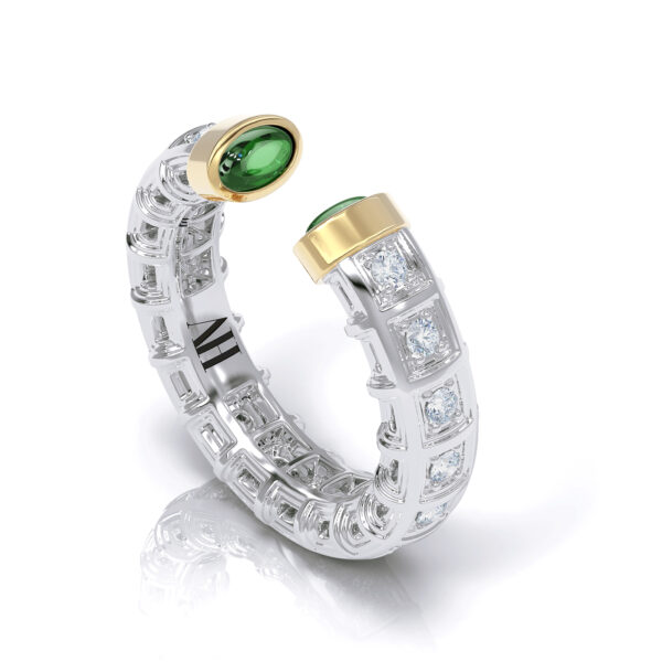 Luxury diamond 18kt two-toned gold stacking eternity ring green tsavorite