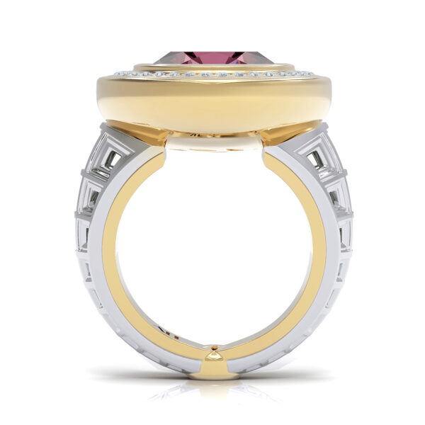 Luxury 18kt gold pink tourmaline diamond ring greek ring