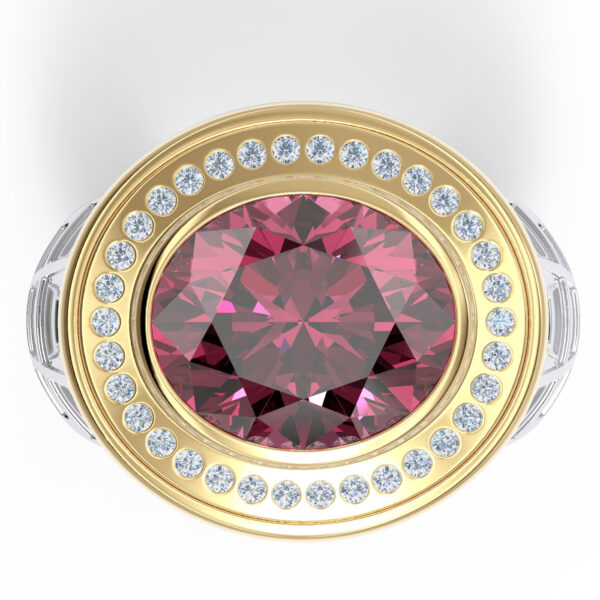 Luxury 18kt gold pink tourmaline diamond ring greek ring