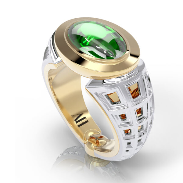 Luxury 18kt Gold Tsavorite Greek Ring Unique Jewelry Design