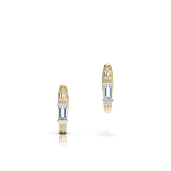 Baguette Diamond cut 18kt yellow gold greek column inspired earrings