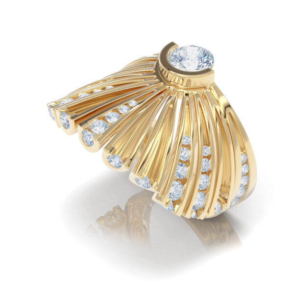 Diamond 18kt yellow gold luxury fan pinky ring