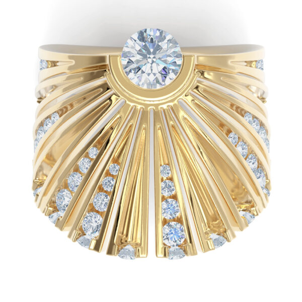 Diamond 18kt yellow gold luxury fan pinky ring