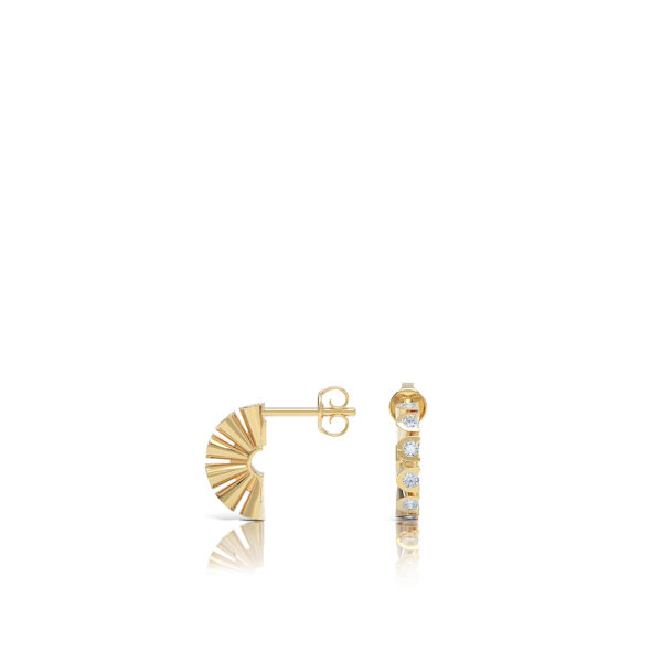 Luxury diamond hoop stud fan earring 18kt yellow gold