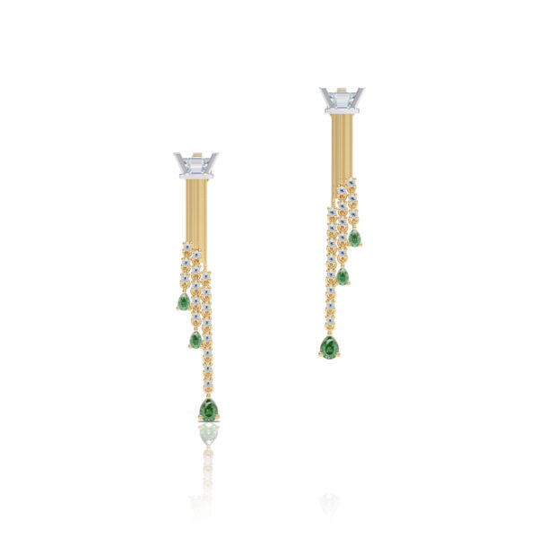 Trapezoid diamond and tourmaline 18kt yellow gold luxury drop earrings