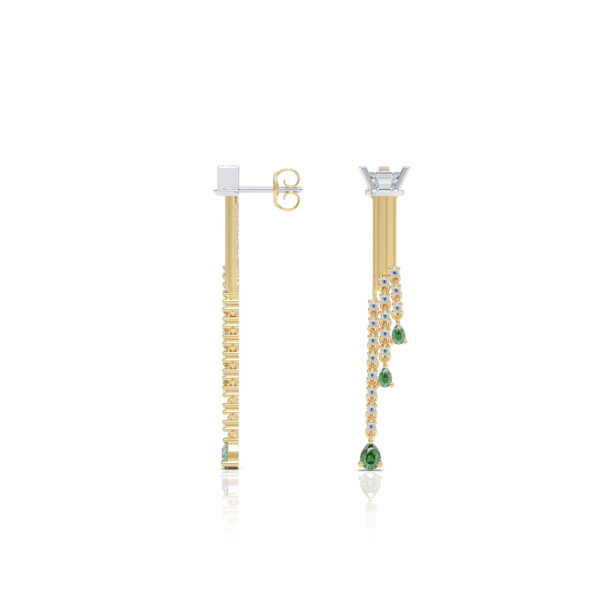 Trapezoid diamond and tourmaline 18kt yellow gold luxury drop earrings