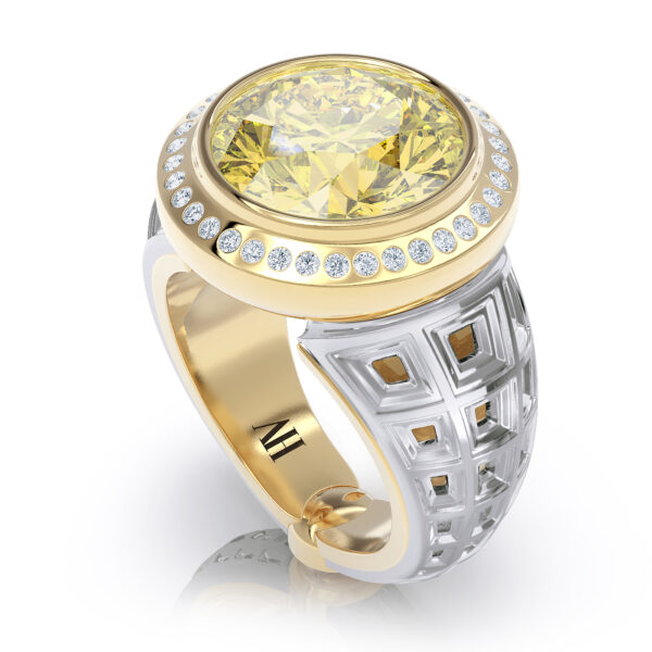 Luxury 18kt gold yellow sapphire diamond ring greek ring