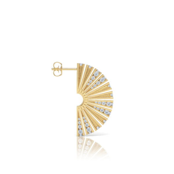 Luxury fan shape 18kt yellow gold diamond statement evening elegant earrings amphitheater colosseum