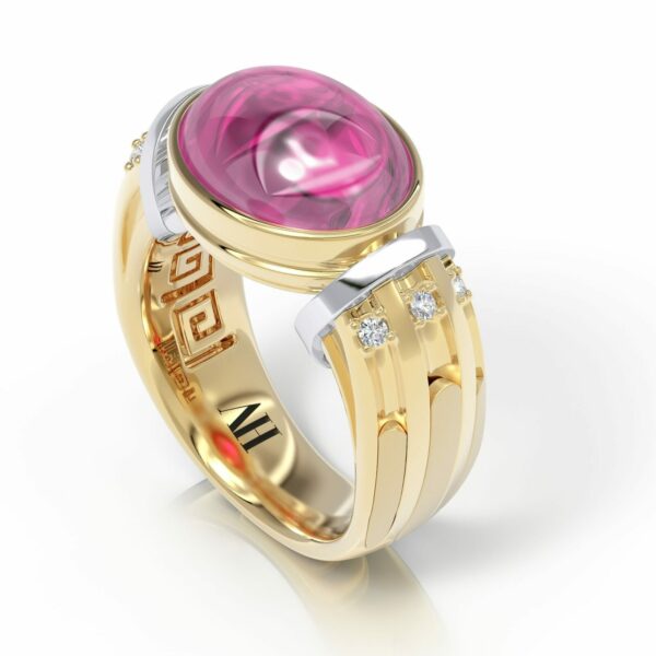 Pink precious gemstone pink tourmaline cabochon 18kt gold ring