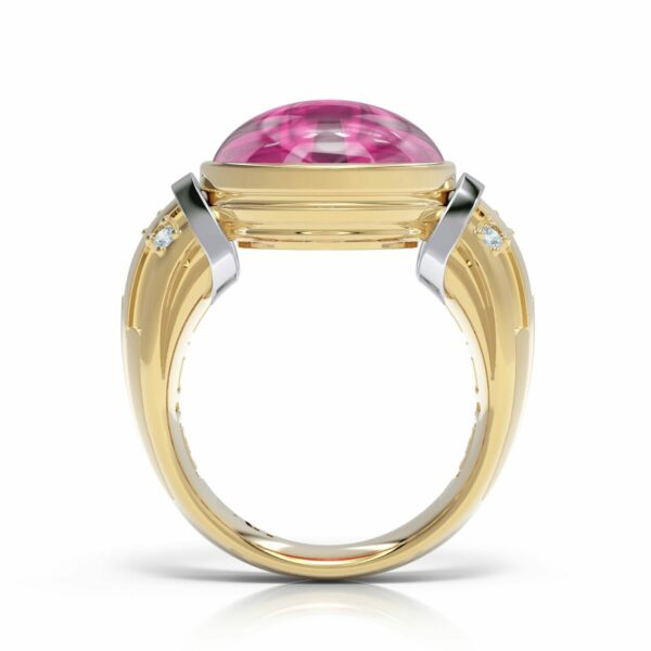 Pink precious gemstone pink tourmaline cabochon 18kt gold ring