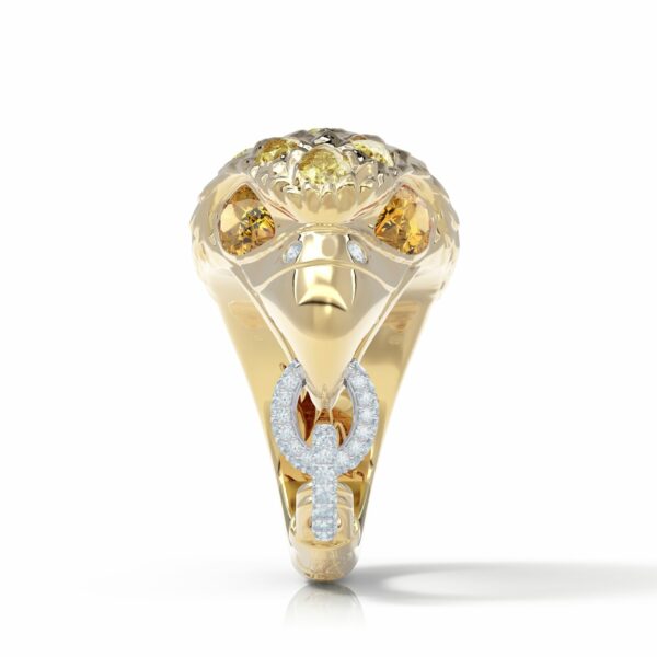 18kt gold diamond and sapphire pinky ring, eagle ring, storytelling ring, luxury