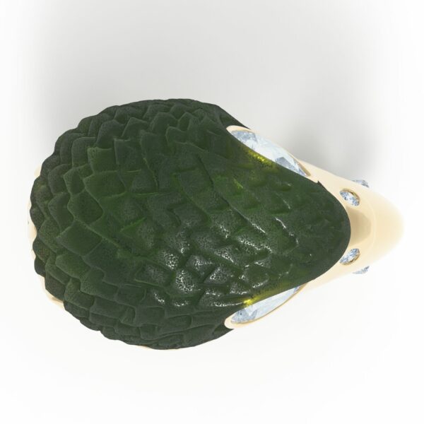 New Zealand green jade pounamu carved ring 18kt yellow gold diamond eagle head pinky ring