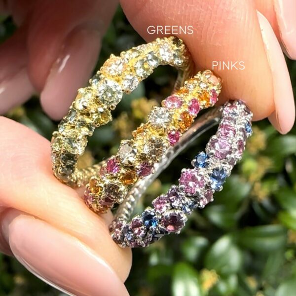 Diamond and sapphire colourful stacker rings