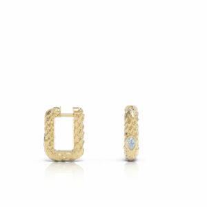 18kt gold feather texture pear diamond everyday square hoop earring