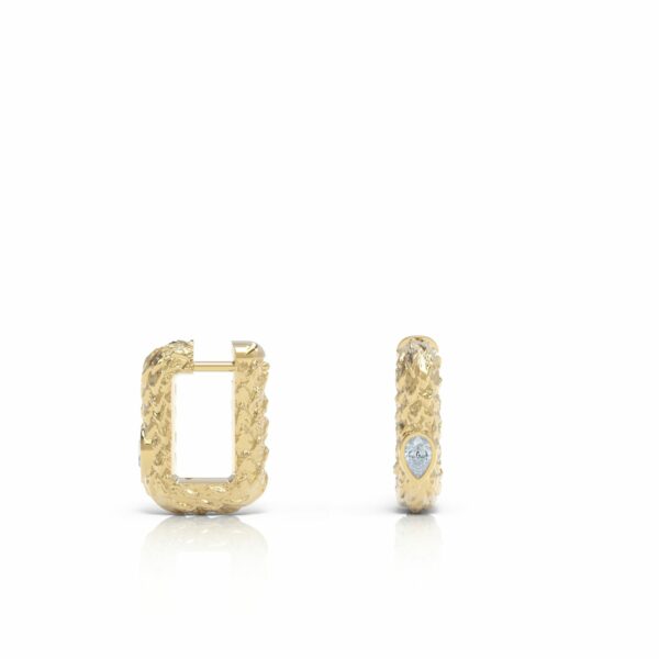 18kt gold feather texture pear diamond everyday square hoop earring